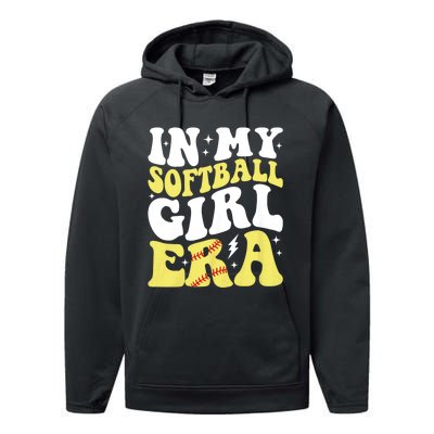 In My Softball Girl Era Retro Groovy Softball Girl Performance Fleece Hoodie