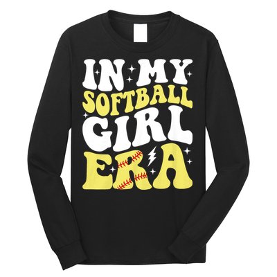 In My Softball Girl Era Retro Groovy Softball Girl Long Sleeve Shirt