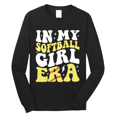 In My Softball Girl Era Retro Groovy Softball Girl Long Sleeve Shirt