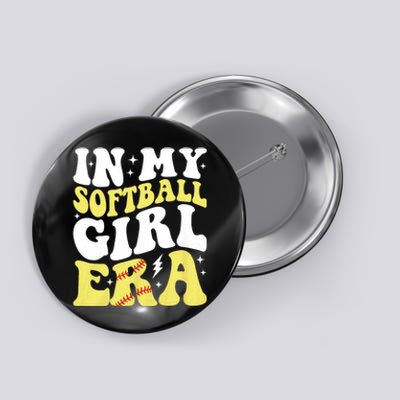 In My Softball Girl Era Retro Groovy Softball Girl Button