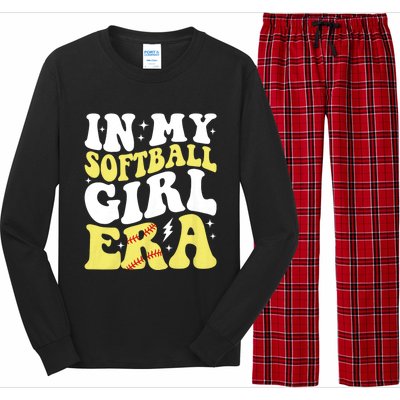 In My Softball Girl Era Retro Groovy Softball Girl Long Sleeve Pajama Set