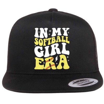 In My Softball Girl Era Retro Groovy Softball Girl Flatbill Hat