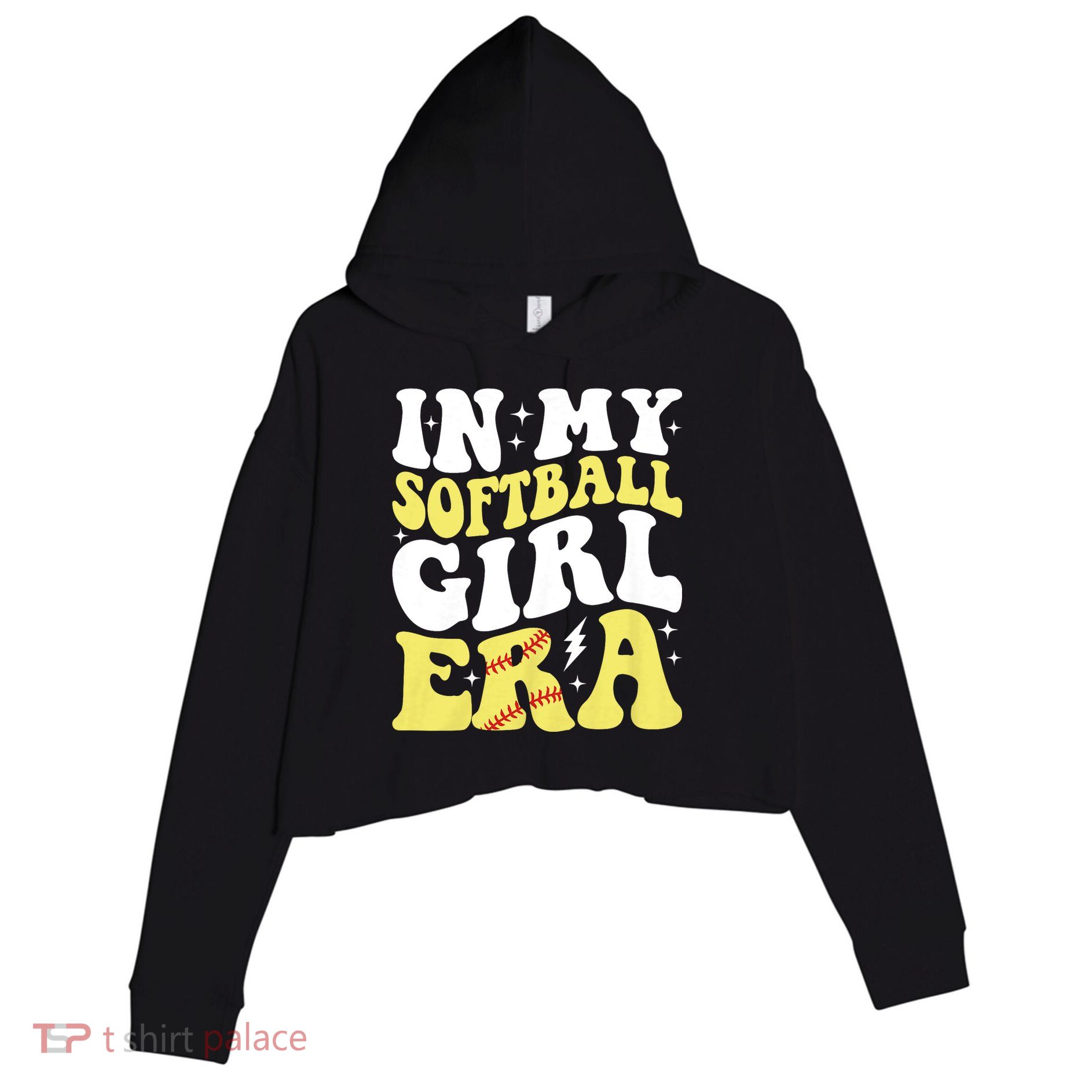 In My Softball Girl Era Retro Groovy Softball Girl Crop Fleece Hoodie