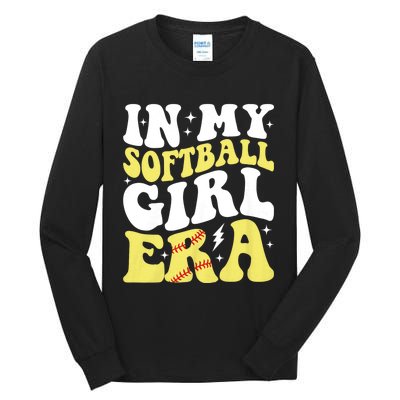 In My Softball Girl Era Retro Groovy Softball Girl Tall Long Sleeve T-Shirt