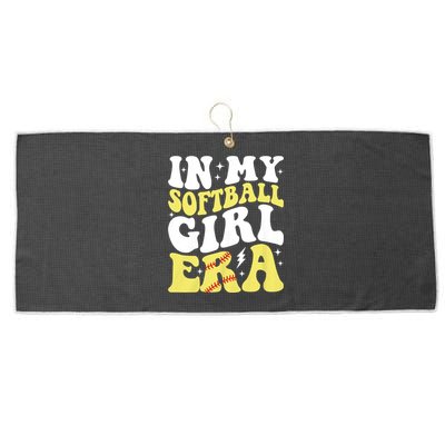 In My Softball Girl Era Retro Groovy Softball Girl Large Microfiber Waffle Golf Towel