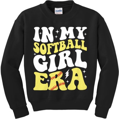In My Softball Girl Era Retro Groovy Softball Girl Kids Sweatshirt