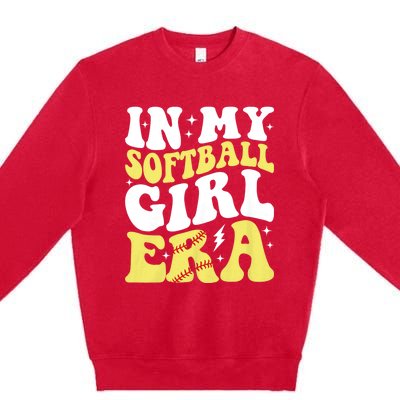 In My Softball Girl Era Retro Groovy Softball Girl Premium Crewneck Sweatshirt