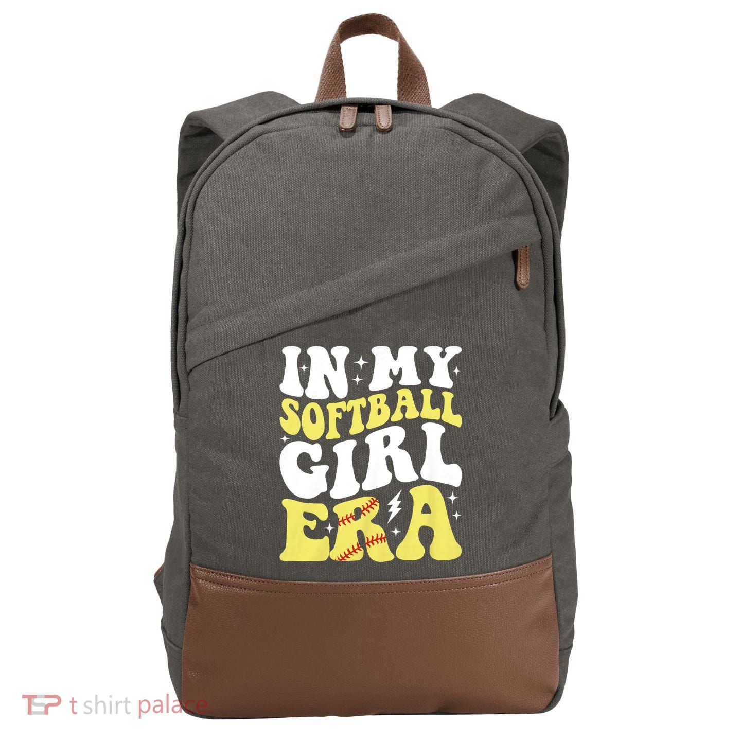 In My Softball Girl Era Retro Groovy Softball Girl Cotton Canvas Backpack