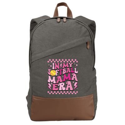 In My Softball Mama Era Pink Softball Mom Cotton Canvas Backpack