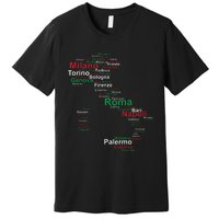 Italy Map Silhouette Flag Towns Cities Rome Travel Europe Premium T-Shirt