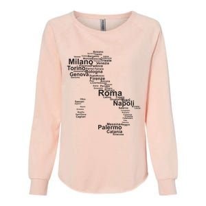 Italy Map Silhouette Towns Cities Rome Milan Travel Europe Womens California Wash Sweatshirt