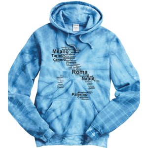 Italy Map Silhouette Towns Cities Rome Milan Travel Europe Tie Dye Hoodie