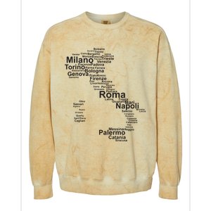 Italy Map Silhouette Towns Cities Rome Milan Travel Europe Colorblast Crewneck Sweatshirt