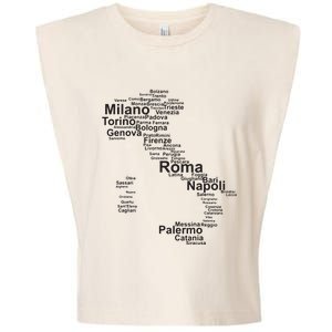 Italy Map Silhouette Towns Cities Rome Milan Travel Europe Garment-Dyed Women's Muscle Tee