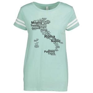 Italy Map Silhouette Towns Cities Rome Milan Travel Europe Enza Ladies Jersey Football T-Shirt