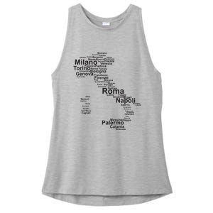 Italy Map Silhouette Towns Cities Rome Milan Travel Europe Ladies PosiCharge Tri-Blend Wicking Tank