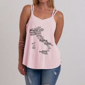 Italy Map Silhouette Towns Cities Rome Milan Travel Europe Women's Strappy Tank