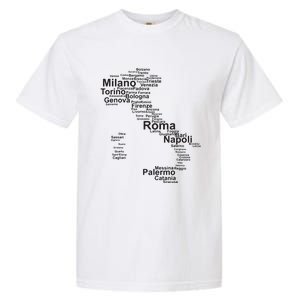 Italy Map Silhouette Towns Cities Rome Milan Travel Europe Garment-Dyed Heavyweight T-Shirt