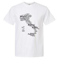 Italy Map Silhouette Towns Cities Rome Milan Travel Europe Garment-Dyed Heavyweight T-Shirt