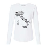 Italy Map Silhouette Towns Cities Rome Milan Travel Europe Womens Cotton Relaxed Long Sleeve T-Shirt