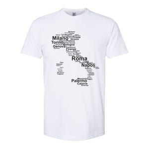 Italy Map Silhouette Towns Cities Rome Milan Travel Europe Softstyle CVC T-Shirt