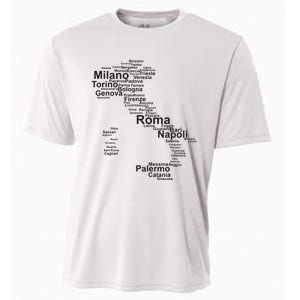 Italy Map Silhouette Towns Cities Rome Milan Travel Europe Cooling Performance Crew T-Shirt