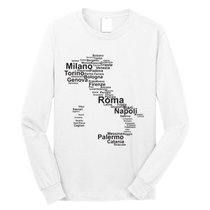 Italy Map Silhouette Towns Cities Rome Milan Travel Europe Long Sleeve Shirt