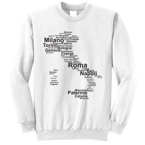 Italy Map Silhouette Towns Cities Rome Milan Travel Europe Sweatshirt