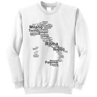 Italy Map Silhouette Towns Cities Rome Milan Travel Europe Sweatshirt