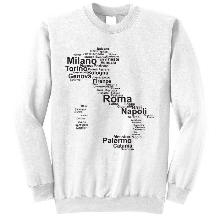 Italy Map Silhouette Towns Cities Rome Milan Travel Europe Sweatshirt