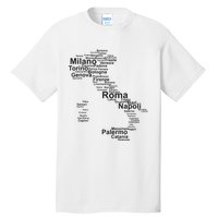 Italy Map Silhouette Towns Cities Rome Milan Travel Europe Tall T-Shirt