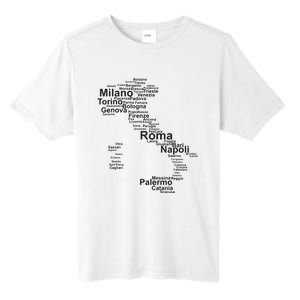 Italy Map Silhouette Towns Cities Rome Milan Travel Europe Tall Fusion ChromaSoft Performance T-Shirt