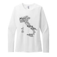 Italy Map Silhouette Towns Cities Rome Milan Travel Europe Womens CVC Long Sleeve Shirt