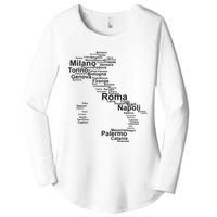 Italy Map Silhouette Towns Cities Rome Milan Travel Europe Women's Perfect Tri Tunic Long Sleeve Shirt