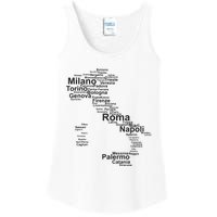 Italy Map Silhouette Towns Cities Rome Milan Travel Europe Ladies Essential Tank