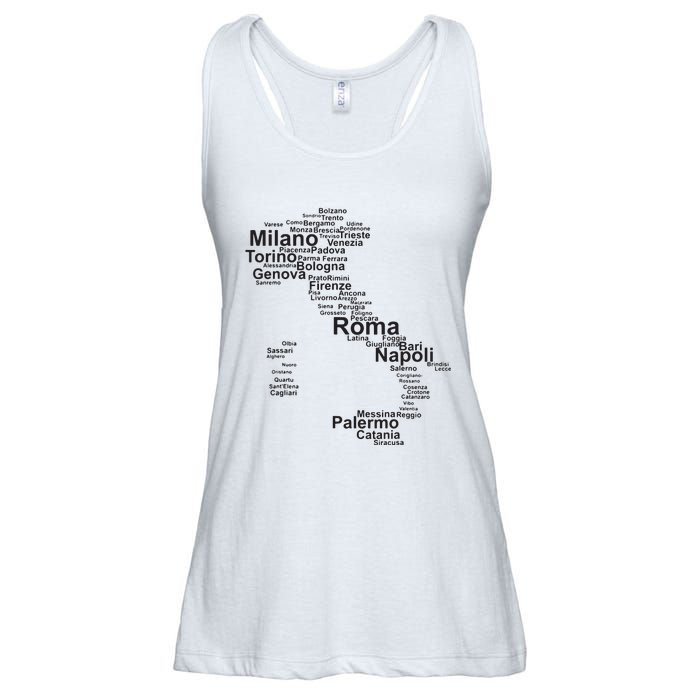 Italy Map Silhouette Towns Cities Rome Milan Travel Europe Ladies Essential Flowy Tank