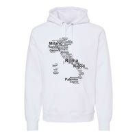 Italy Map Silhouette Towns Cities Rome Milan Travel Europe Premium Hoodie