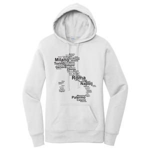 Italy Map Silhouette Towns Cities Rome Milan Travel Europe Women's Pullover Hoodie