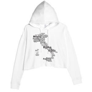 Italy Map Silhouette Towns Cities Rome Milan Travel Europe Crop Fleece Hoodie