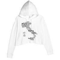 Italy Map Silhouette Towns Cities Rome Milan Travel Europe Crop Fleece Hoodie