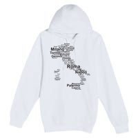 Italy Map Silhouette Towns Cities Rome Milan Travel Europe Premium Pullover Hoodie