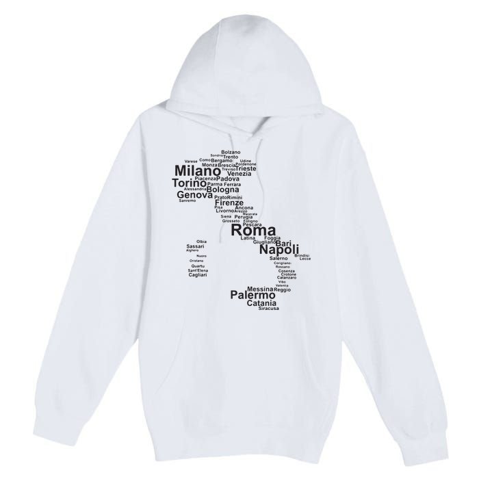 Italy Map Silhouette Towns Cities Rome Milan Travel Europe Premium Pullover Hoodie