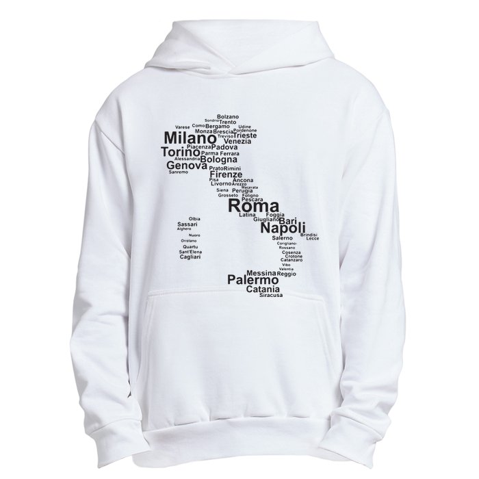 Italy Map Silhouette Towns Cities Rome Milan Travel Europe Urban Pullover Hoodie