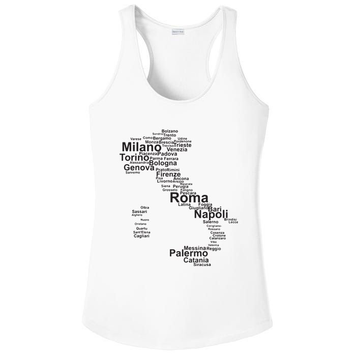 Italy Map Silhouette Towns Cities Rome Milan Travel Europe Ladies PosiCharge Competitor Racerback Tank