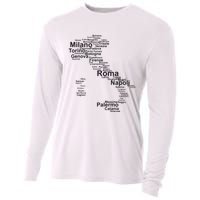 Italy Map Silhouette Towns Cities Rome Milan Travel Europe Cooling Performance Long Sleeve Crew