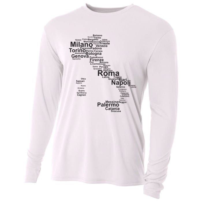 Italy Map Silhouette Towns Cities Rome Milan Travel Europe Cooling Performance Long Sleeve Crew