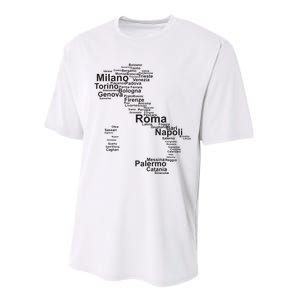 Italy Map Silhouette Towns Cities Rome Milan Travel Europe Performance Sprint T-Shirt