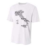 Italy Map Silhouette Towns Cities Rome Milan Travel Europe Performance Sprint T-Shirt