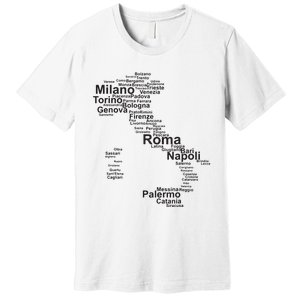 Italy Map Silhouette Towns Cities Rome Milan Travel Europe Premium T-Shirt