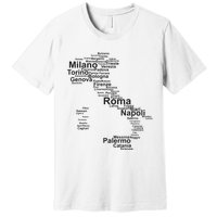 Italy Map Silhouette Towns Cities Rome Milan Travel Europe Premium T-Shirt